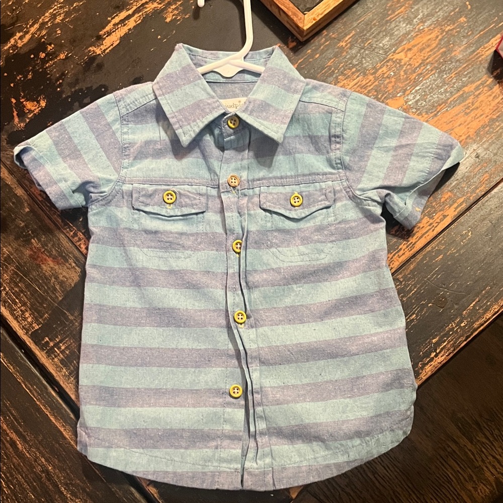 Mud Pie Striped Button-Down Shirt with Yellow Accents